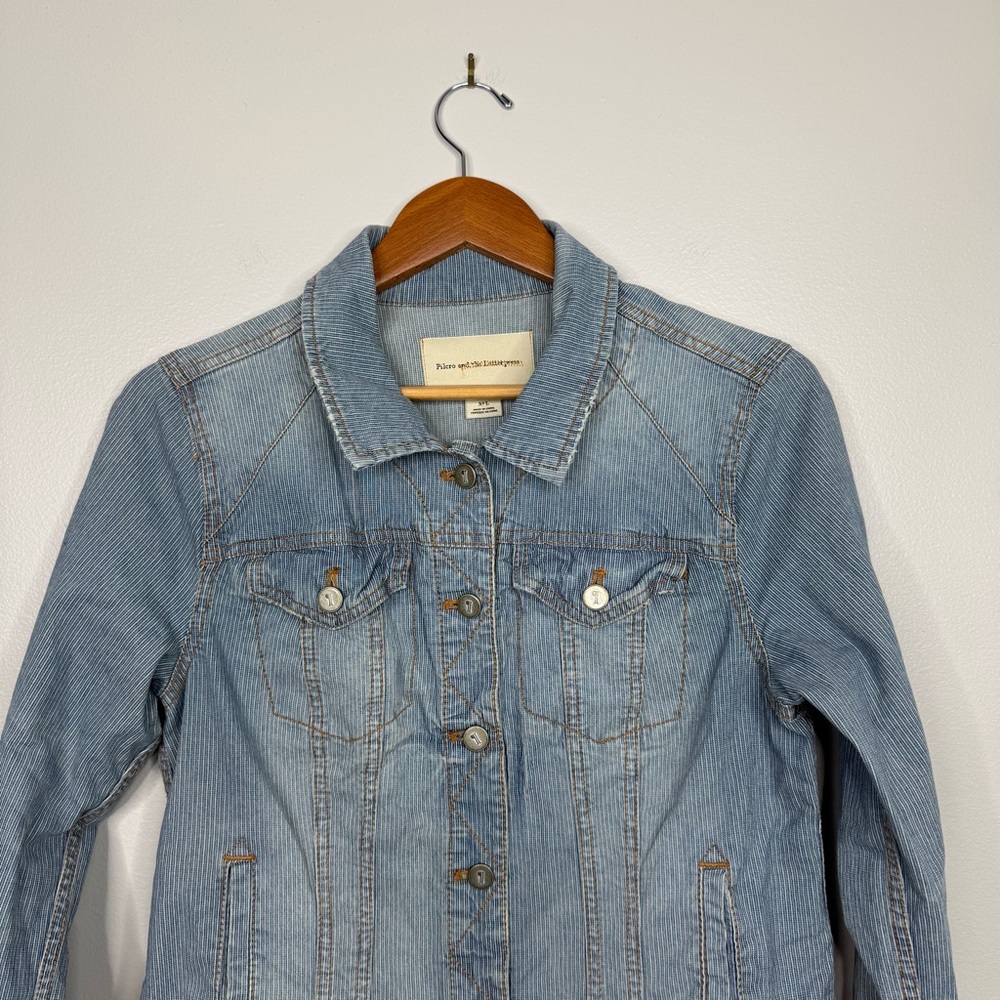 Pilcro And The Letterpress Denim Rail Road Stripe Jacket Jean Jacket Trucker L - Picture 2 of 8